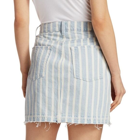 Blue and white striped 7 for all mankind jean skirt w/ distressed hem size 24. - Picture 4 of 15